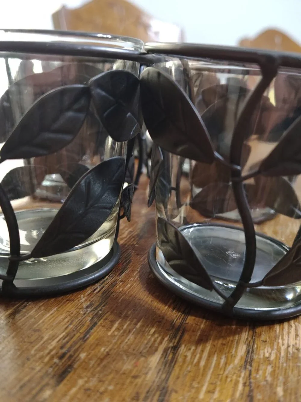Set of 7 Black Metal Leaves Candle Holders- about 4inches